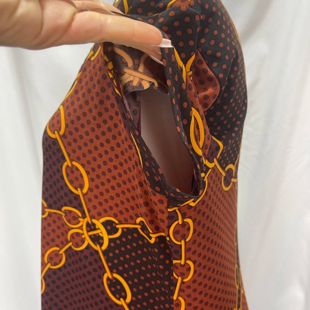 Chain Print Brown polkadot Dress stretchy flowy short sleeve women’s size M - Picture 6 of 15